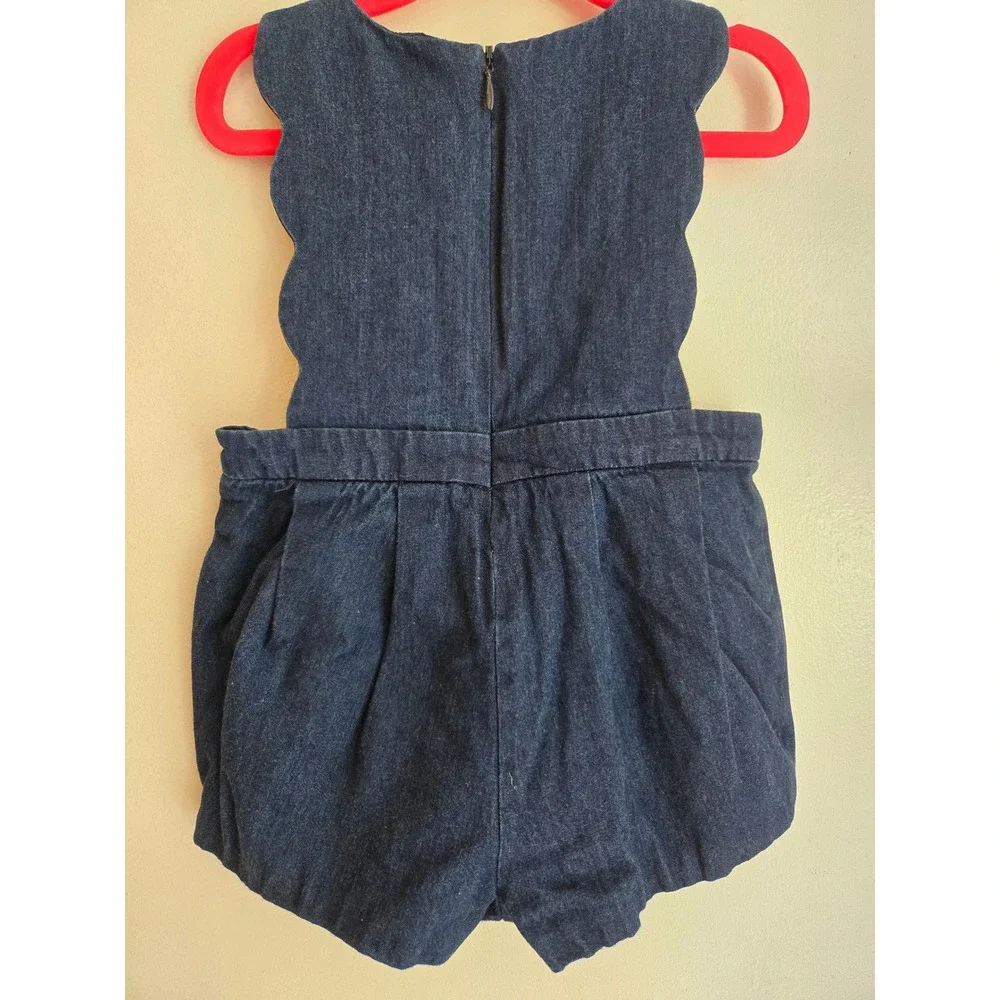 Jacadi Paris Girls Romper Jumpsuit Dark‎ Wash Denim Sleeveless Cute